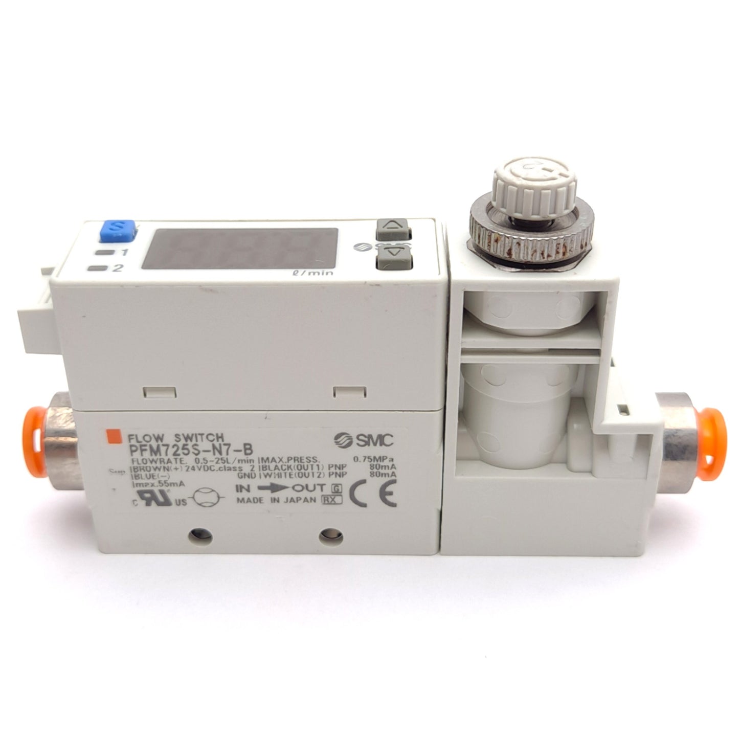 Used SMC PFM725S-N7-B Digital Flow Switch, 0.5-25 l/min, PNP Output, 0.75MPa, 24VDC