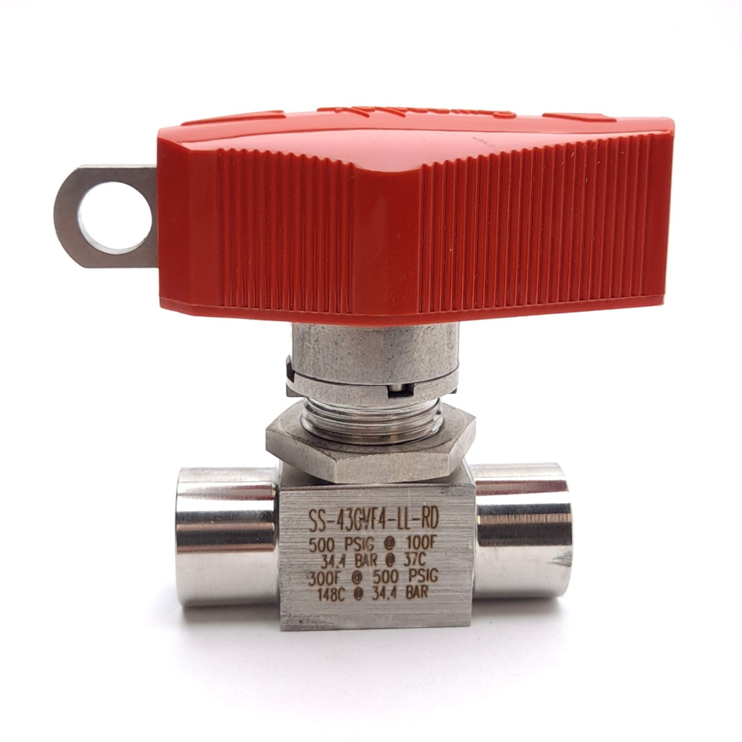 Used Swagelok SS-43GVF4-LL-RD Ball Valve, 500psig, 1/4in NPT, 316 Stainless Steel