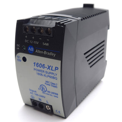 Used Allen Bradley 1606-XLP60BQ Power Supply, 100-240VAC/110-300VDC In, 12-15VDC Out