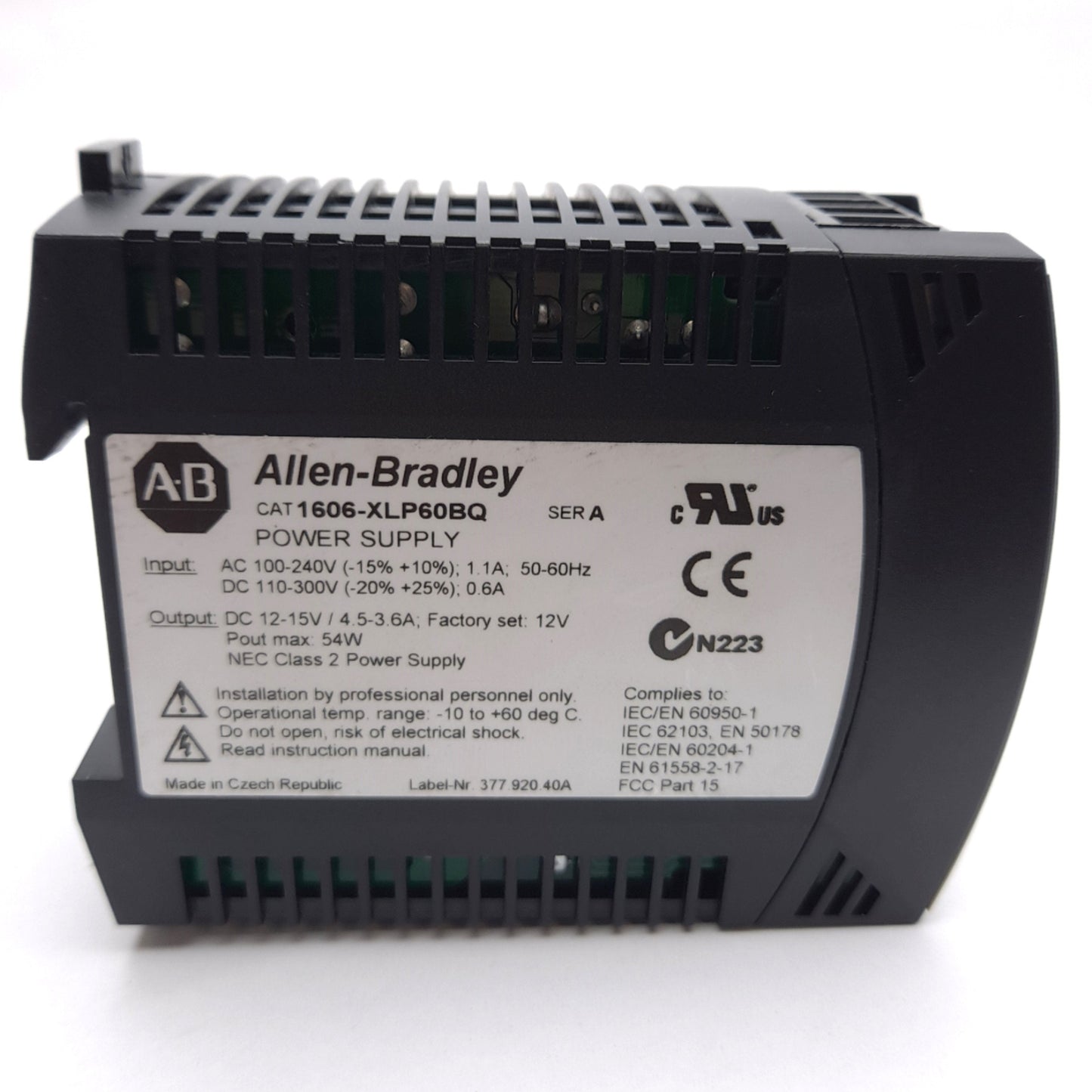 Used Allen Bradley 1606-XLP60BQ Power Supply, 100-240VAC/110-300VDC In, 12-15VDC Out