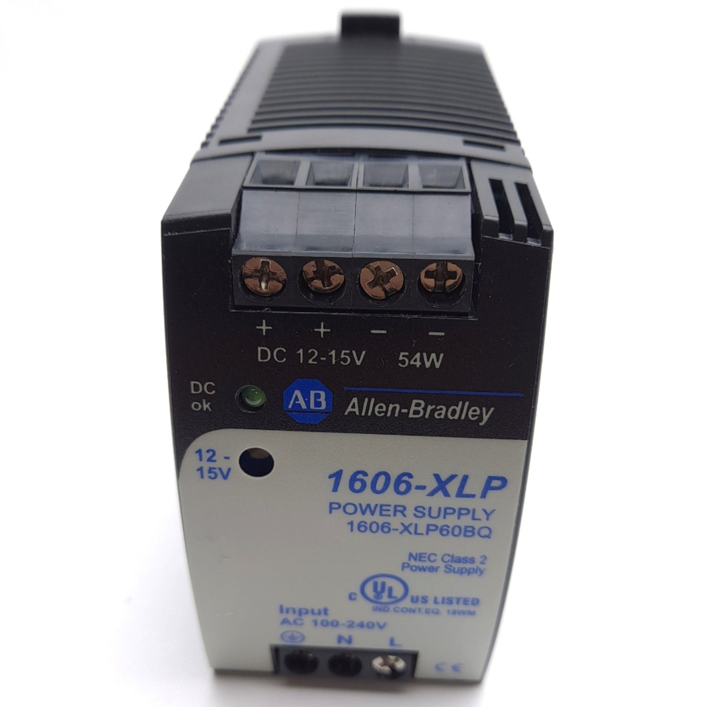 Used Allen Bradley 1606-XLP60BQ Power Supply, 100-240VAC/110-300VDC In, 12-15VDC Out