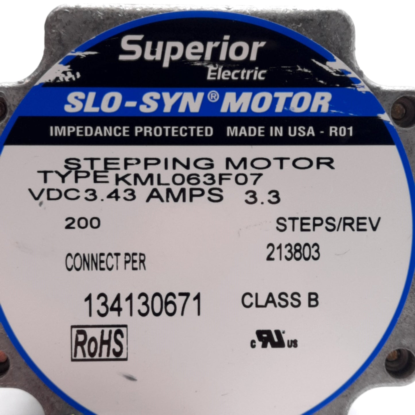 Used SLO-SYN KML063F07 Stepper Motor, 1.8°/Step, 3.43VDC 3.3A, 4-Lead, NEMA 23