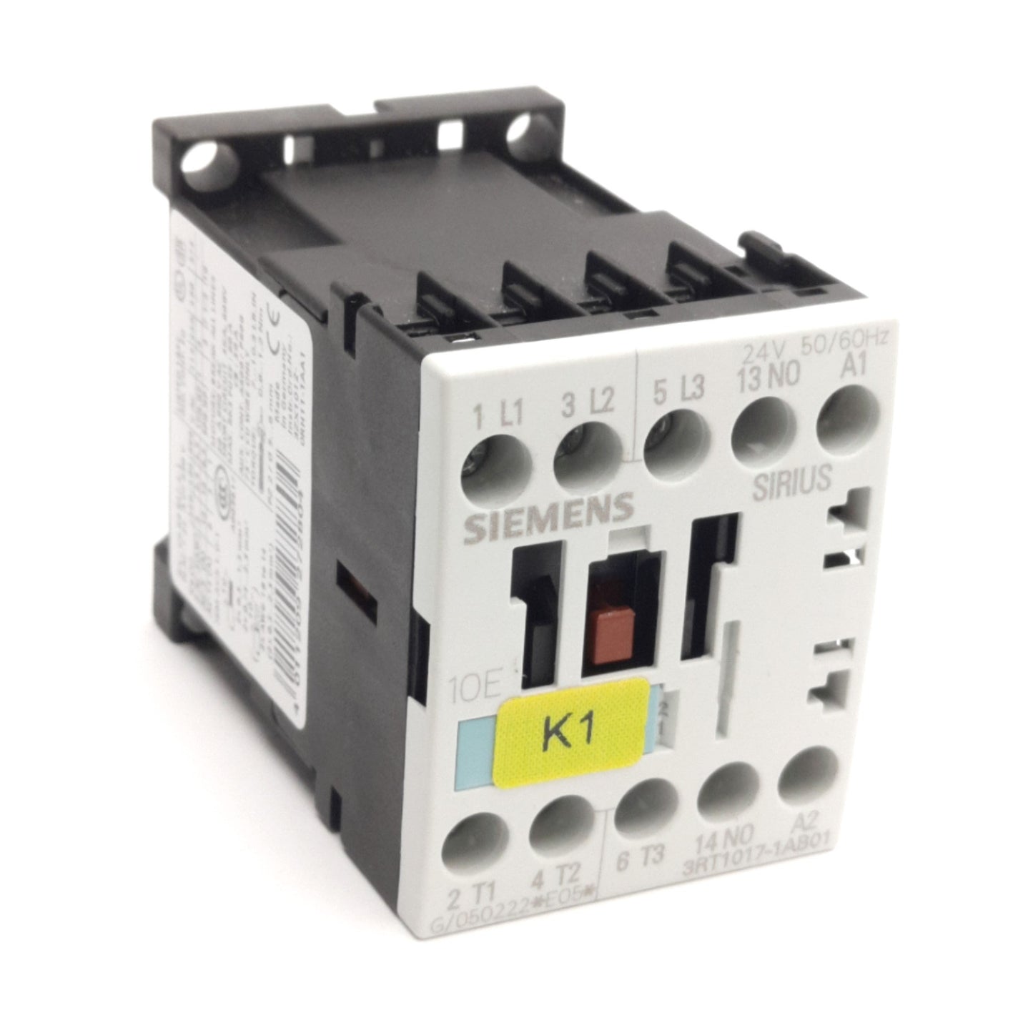 Used Siemens 3RT1017-1AB01 Motor/Power Contactor, 3-Pole+NO, 12A 600V AC, 24VAC Coil