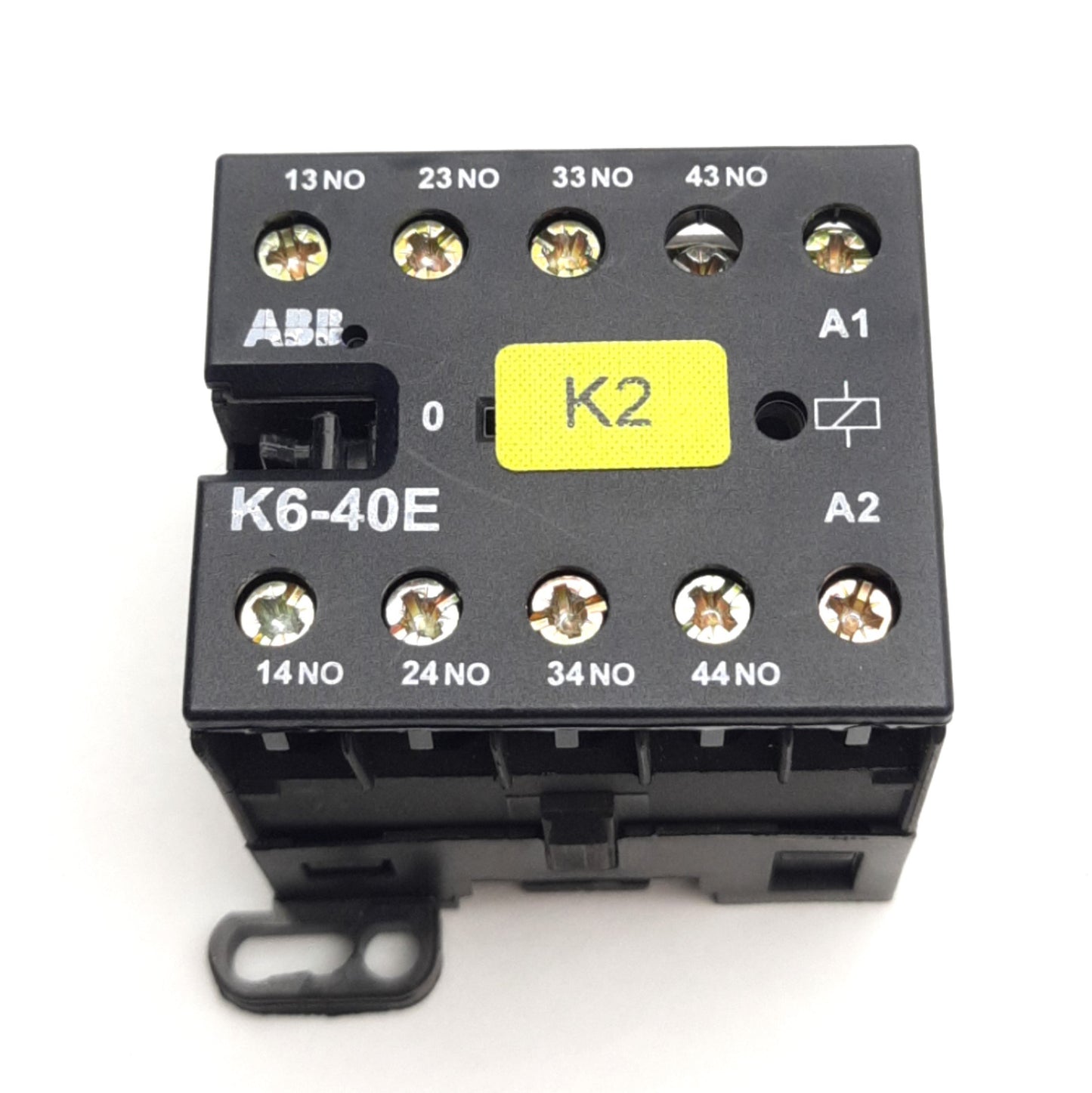 Used ABB K6-40E Mini Contactor, 4-NO, 600VAC 5A, DIN Mount, 24VAC 40-450Hz Coil