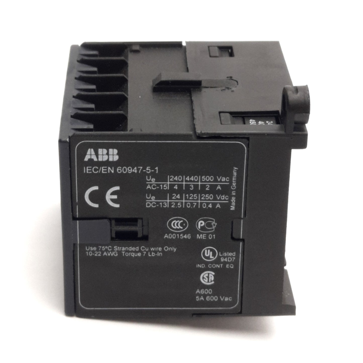 Used ABB K6-40E Mini Contactor, 4-NO, 600VAC 5A, DIN Mount, 24VAC 40-450Hz Coil