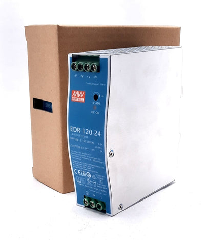 New Mean Well EDR-120-24 Enclosed AC-DC Power Supply 90-240VAC, 24VDC 5A, 120W