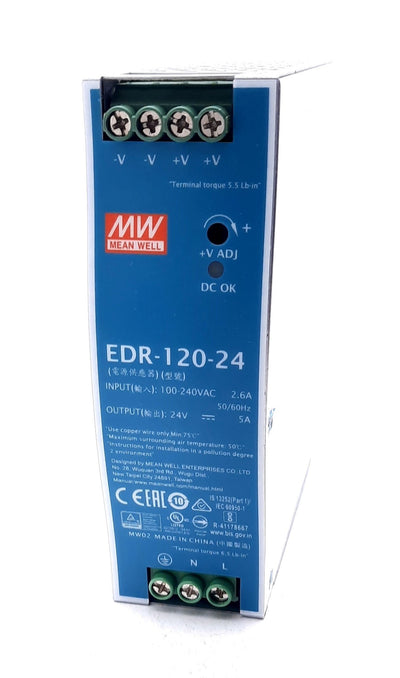 New Mean Well EDR-120-24 Enclosed AC-DC Power Supply 90-240VAC, 24VDC 5A, 120W