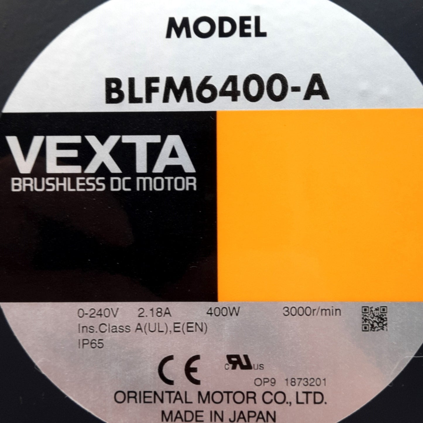 New – Open box Vexta BLFM6400-A Brushless DC Motor, 0-240VDC 2.18A, 400W, 3000RPM, ø14mm Shaft