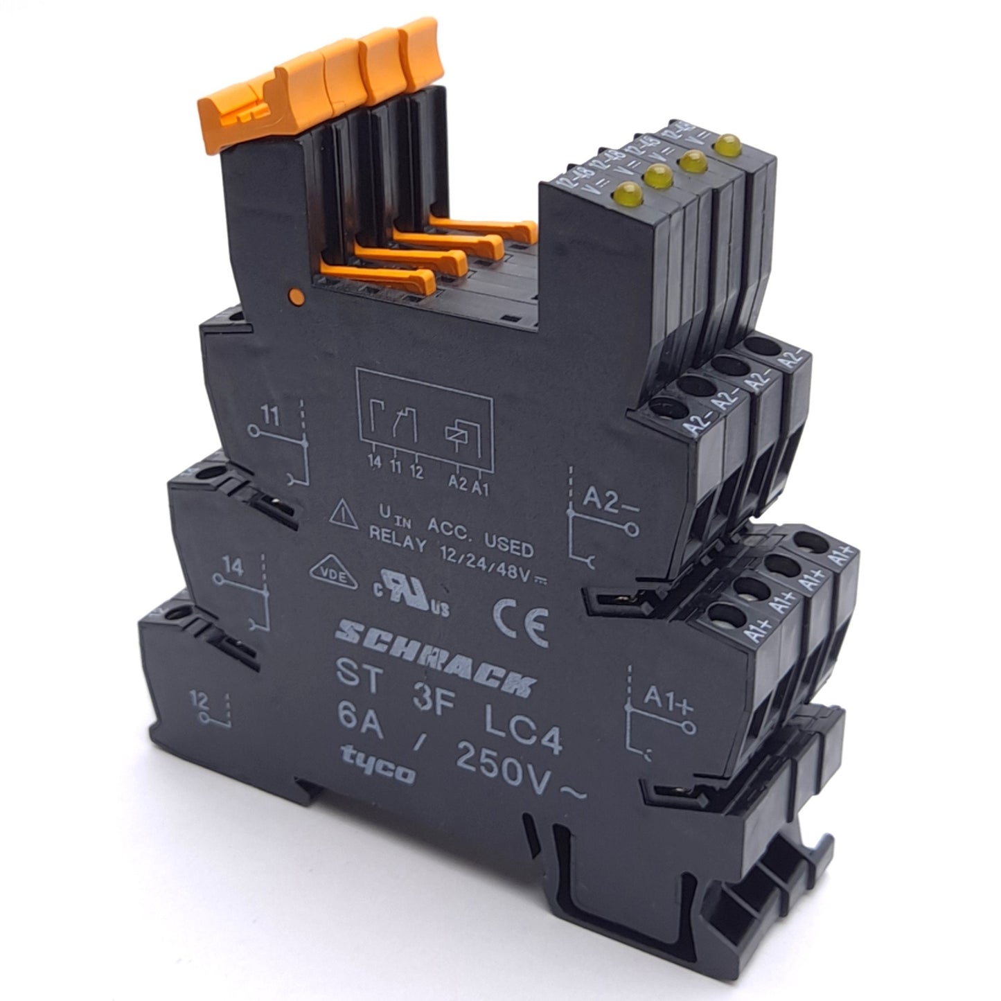 Used Lot of 4 Schrack ST 3F LC4 Relay Socket, 6A 250VAC Rating, For 12/24/48VDC Relay