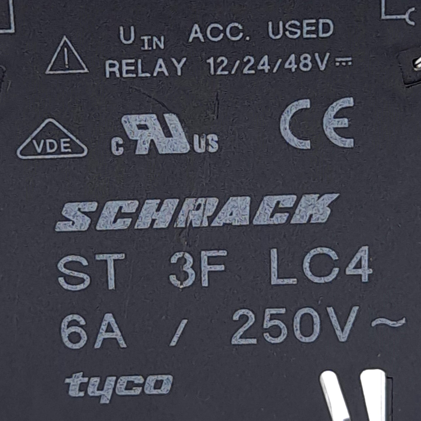 Used Lot of 4 Schrack ST 3F LC4 Relay Socket, 6A 250VAC Rating, For 12/24/48VDC Relay