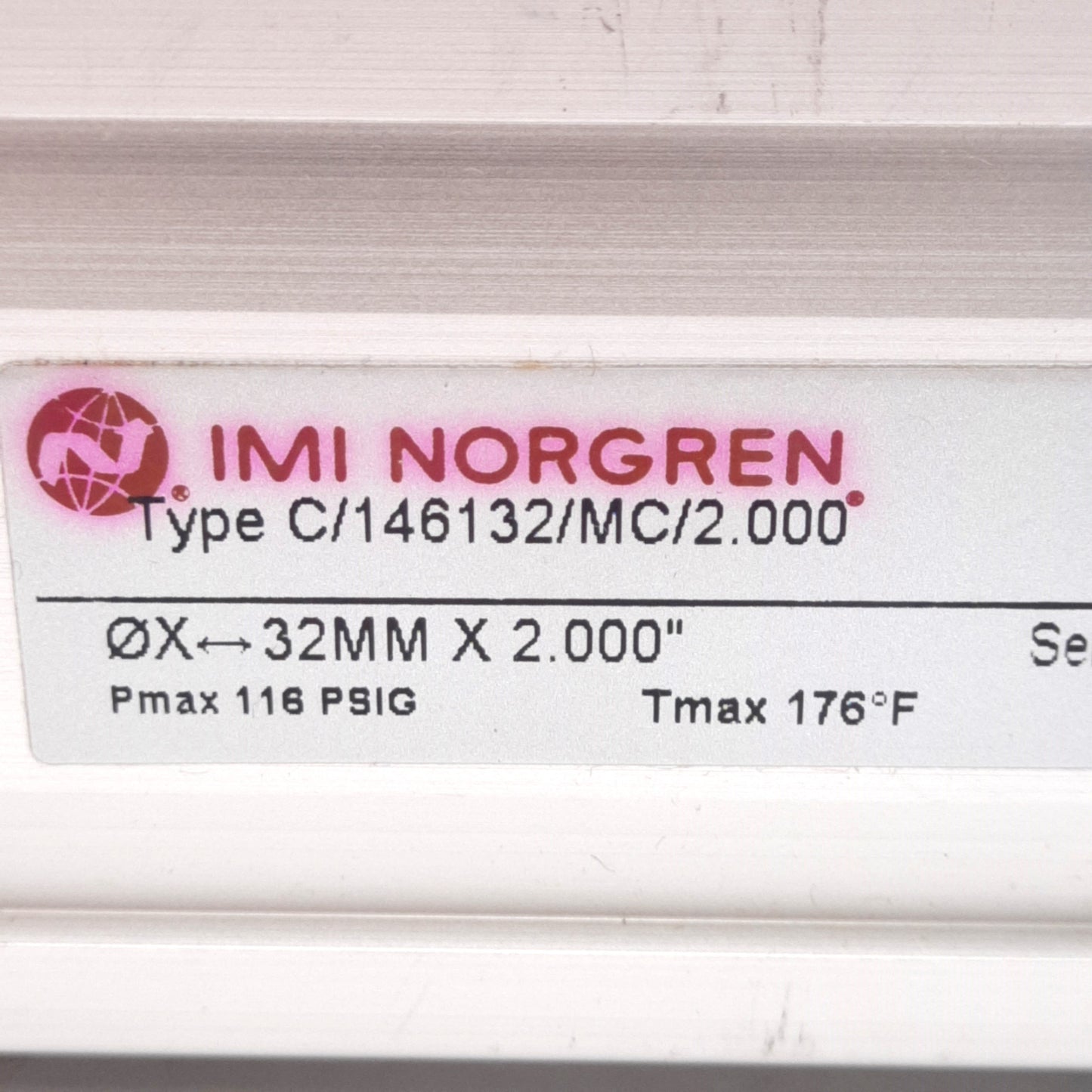 Used Norgren C/146132/MC/2.000 Rodless Cylinder, ø32mm Bore, 2in Stroke, 14.5-116psi