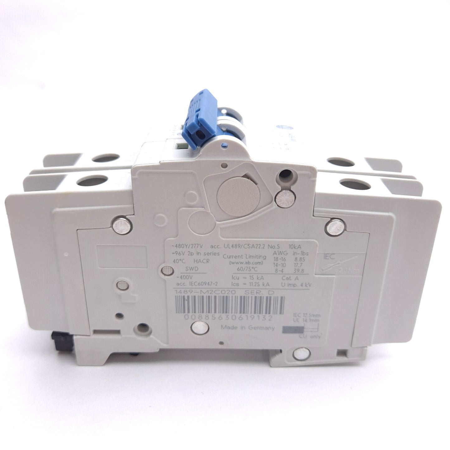 Used Allen Bradley 1489-MC020 Circuit Breaker, 2-Pole, 2A 480Y/277VAC Rated