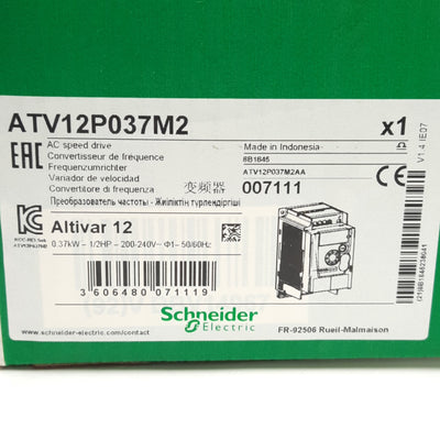 New Schneider Electric ATV12P037M2 AC Speed Drive, 1/2HP, 200-240VAC 1-Ph Input