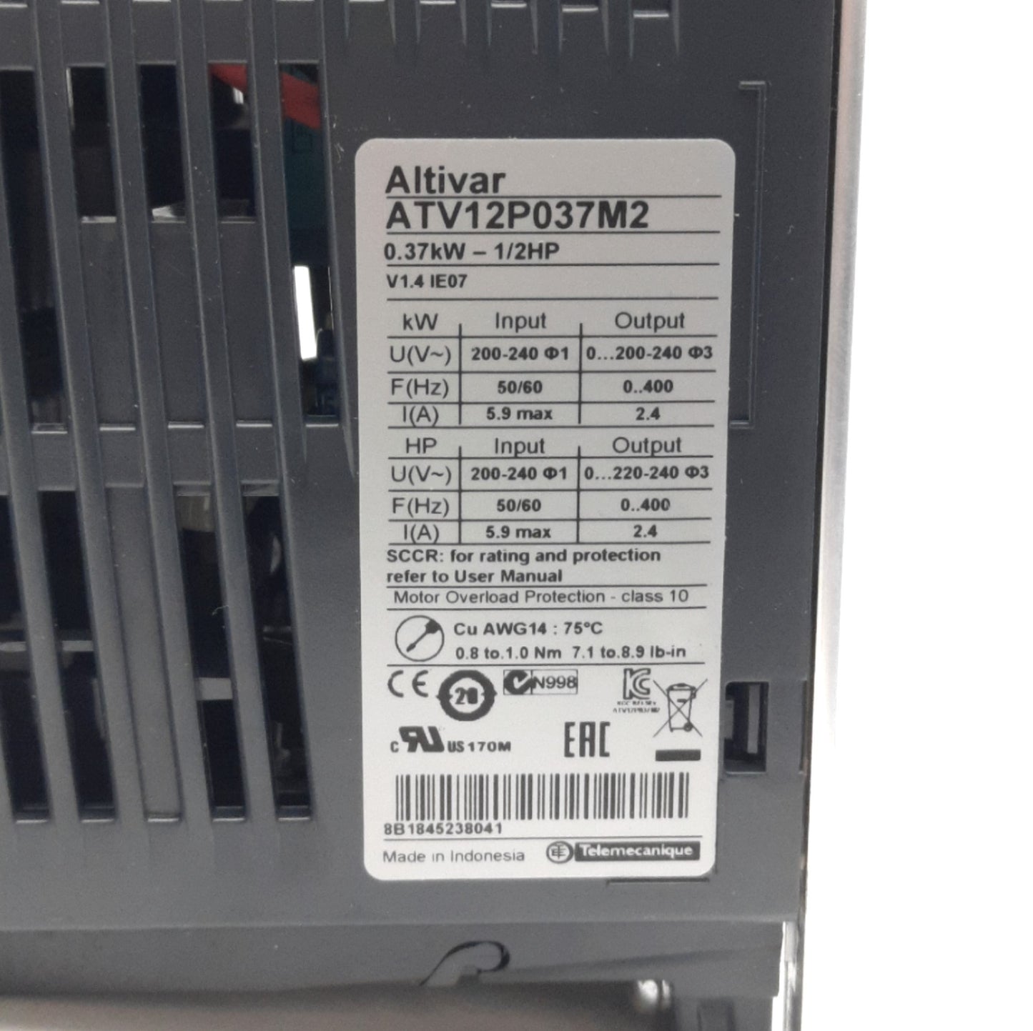 New Schneider Electric ATV12P037M2 AC Speed Drive, 1/2HP, 200-240VAC 1-Ph Input