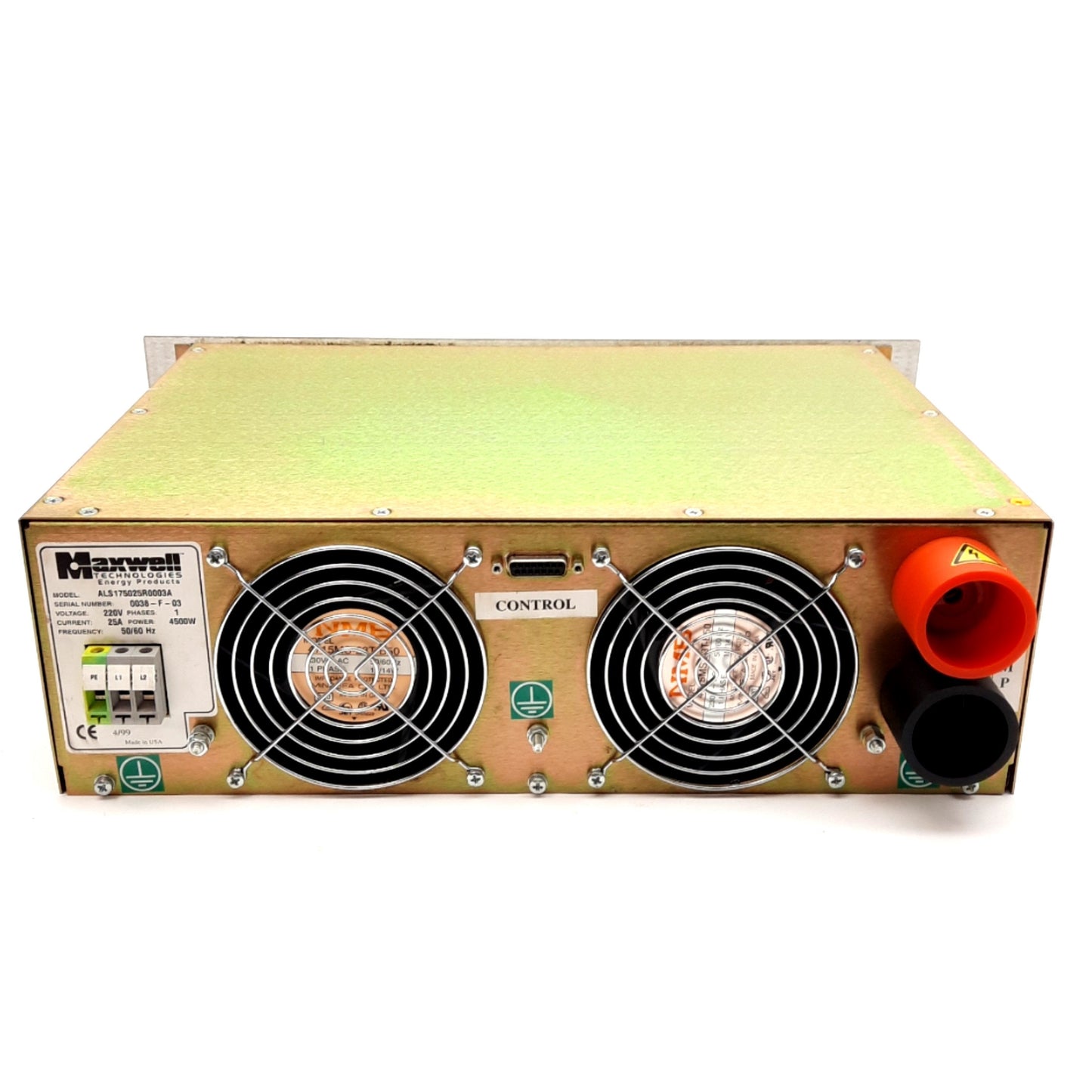 Used Maxwell Technologies ALS175025R0003A Power Supply, 1PH 220VAC 25A, 4500W