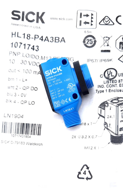 New Sick HL18-P4A3BA Retroreflective Photoelectric Sensor PNP 10-30VDC 6.5m