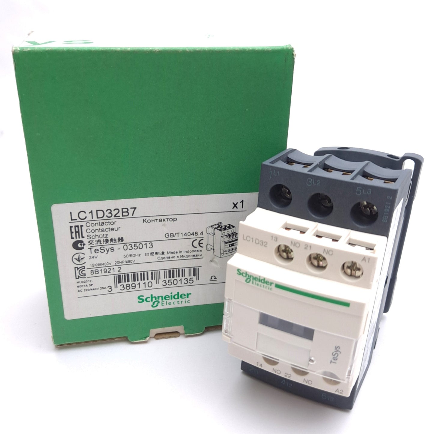 New Schneider Electric LC1D32B7 Contactor, 3-Pole, 32A 600VAC Contact, 24VAC Coil