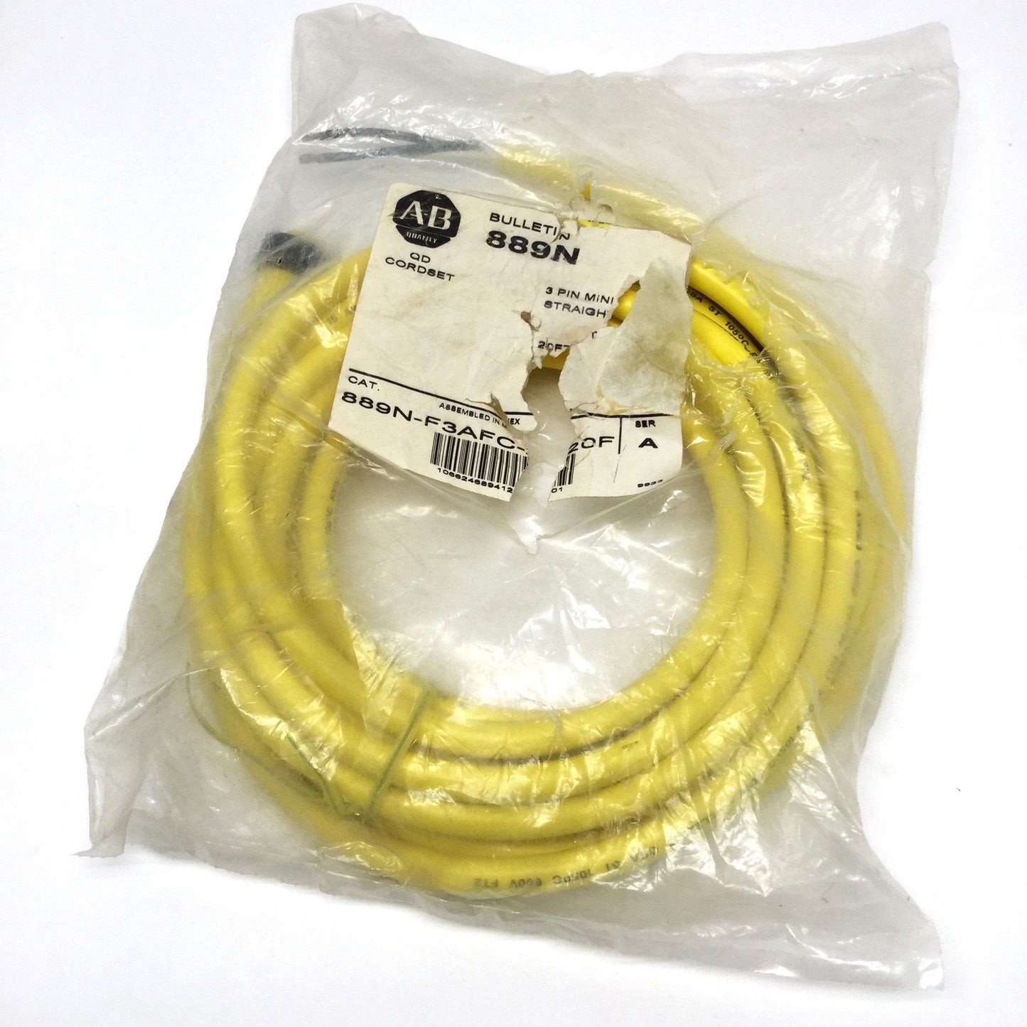 New – Open box Allen Bradley 889N-F3AFC-20F Quick Disconnect Cordset Cable, 3-Pin Mini, 20ft