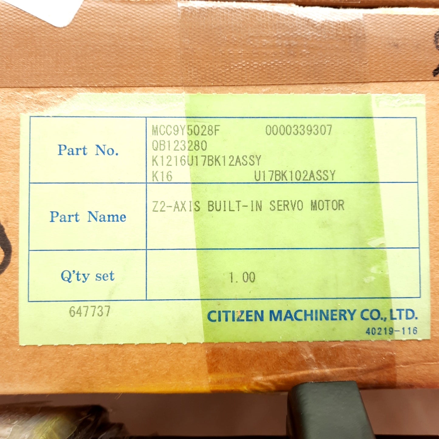 New – Open box Citizen K16-U17BK102ASSY Z2-Axis Built-In Servo Motor For Citizen K16 CNC Lathe