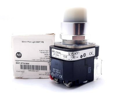 New Allen Bradley 800T-PTH16W Illuminated Push To Test Pilot LED Button 120V White