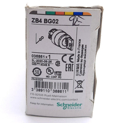 New Schneider Electric ZB4BG02 Key Selector Switch Head, 2-Position, ø22mm, Stay Put