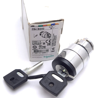 New Schneider Electric ZB4BG02 Key Selector Switch Head, 2-Position, ø22mm, Stay Put