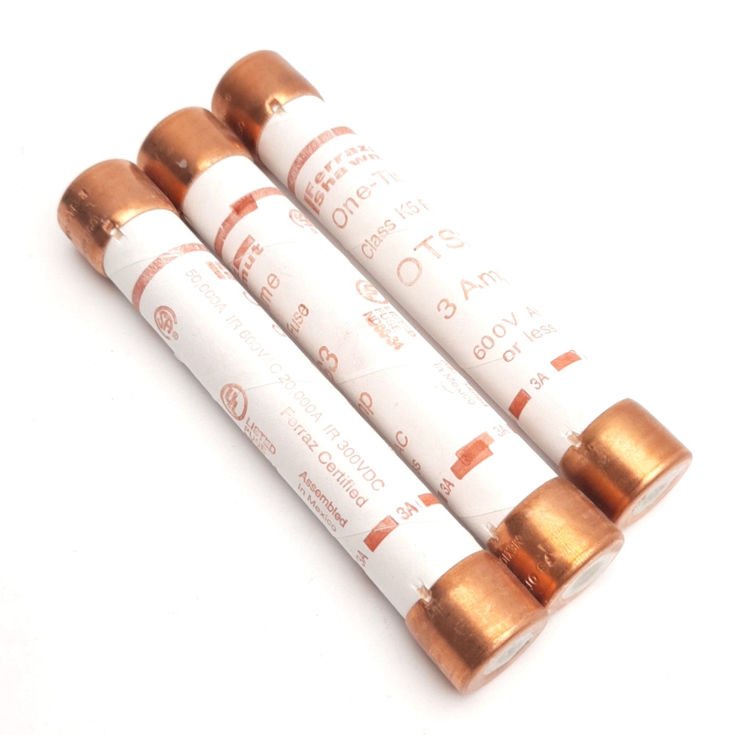 New – Open box Lot of 3 Ferraz Shawmut OTS3 Mersen Time Delay Fuse, 600VAC 3A, Class K5