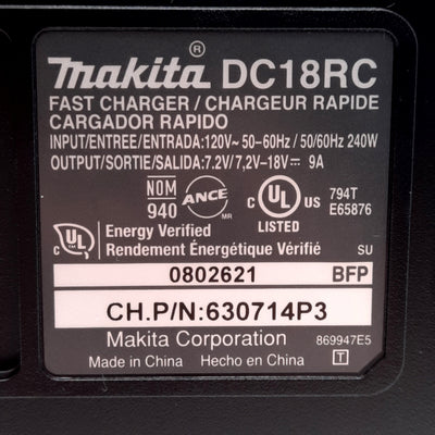 Open box Makita DC18RC Lithium-Ion Rapid Optimum Battery Charger 7.2-18VDC Out, 120VAC In