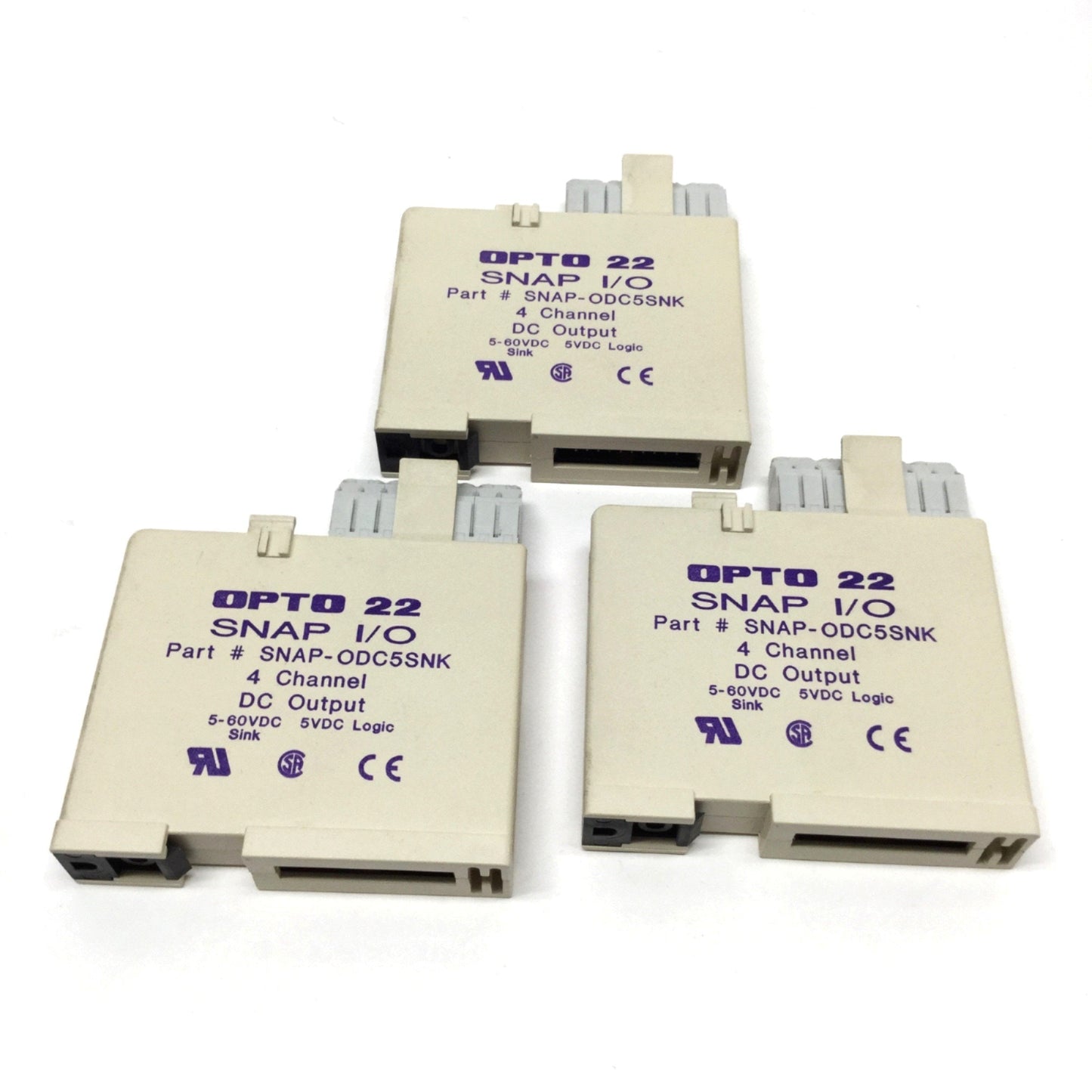 Used Lot of 3 Opto 22 SNAP-ODC5SNK Digital Output Modules, 4-Channel, 5-60VDC Sinking