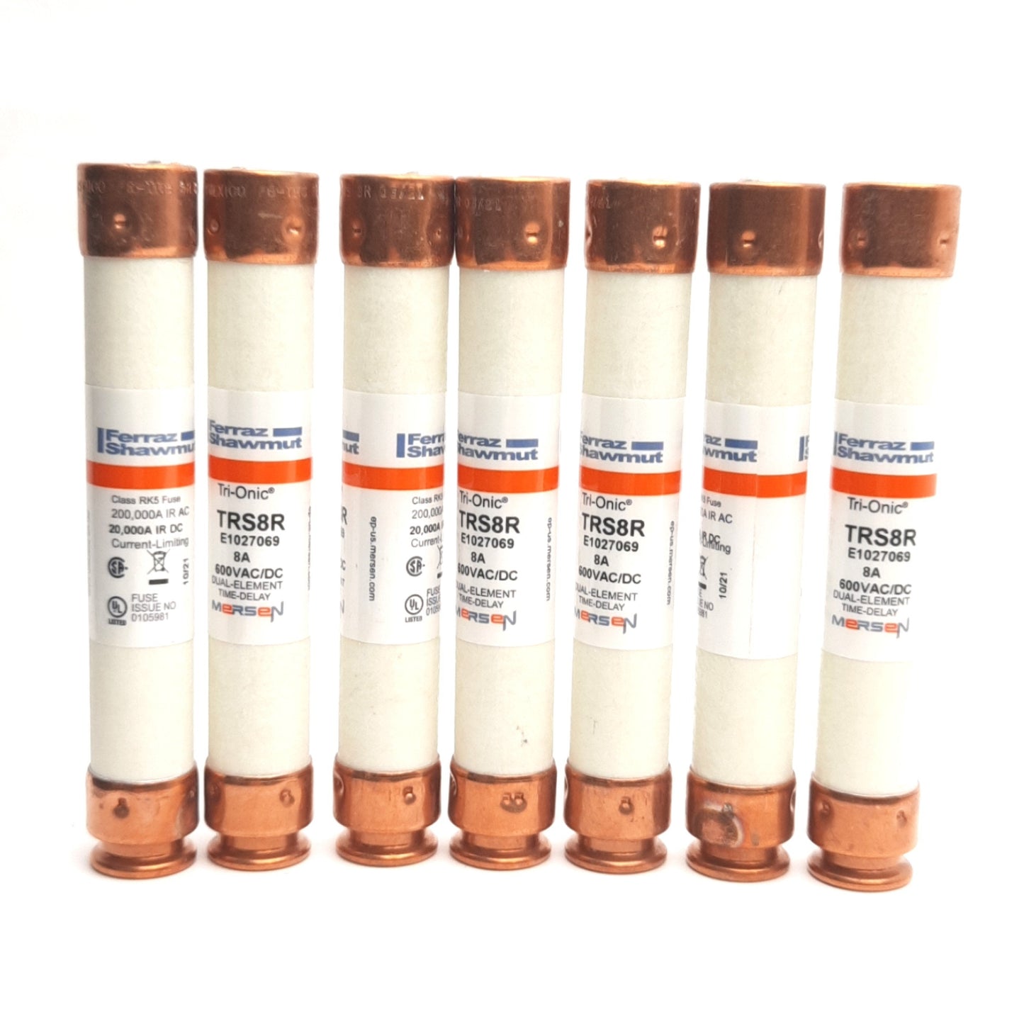 New – Open box Lot of 7 Ferraz Shawmut TRS8 Mersen Time Delay Fuse, 600VAC/DC, 8A, Class RK5