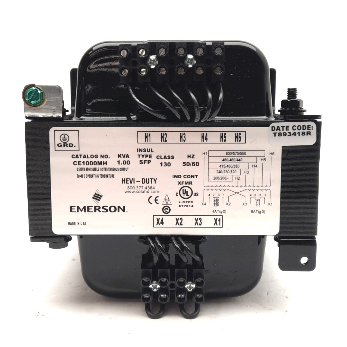 New – Open box Emerson CE1000MH Transformer, 200/-/600VAC Input, 110/-/240 Output, 1kVA
