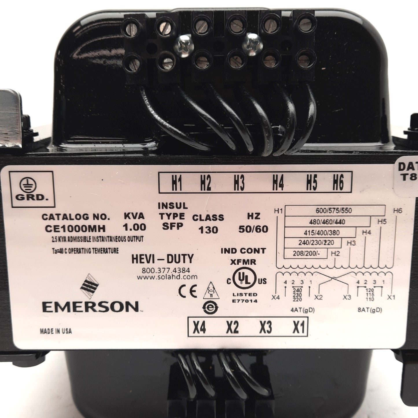 New – Open box Emerson CE1000MH Transformer, 200/-/600VAC Input, 110/-/240 Output, 1kVA