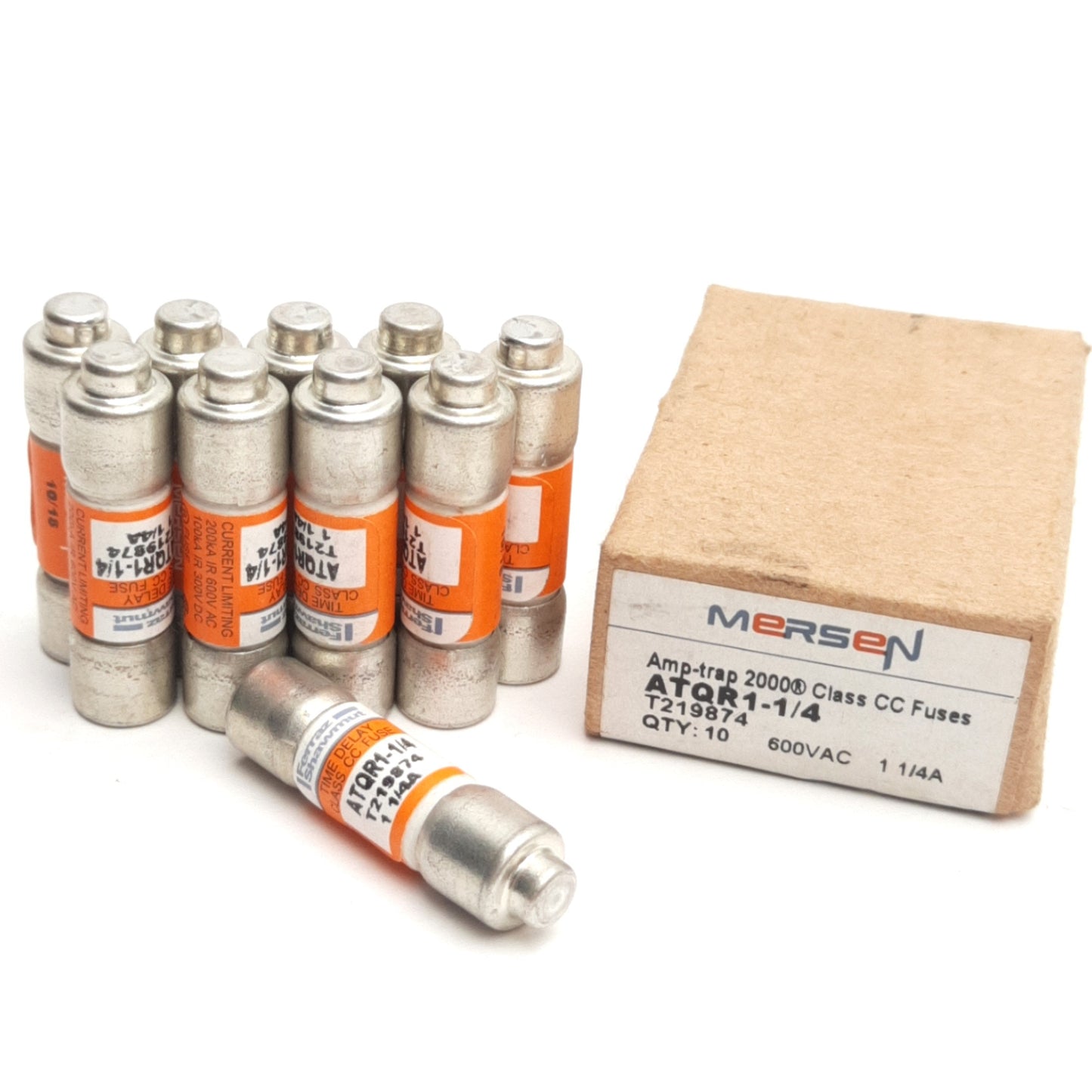 New Lot of 10 Ferraz Shawmut ATQR1-1/4 Mersen Time Delay Fuse, 1-1/4A, 600VAC/300VDC