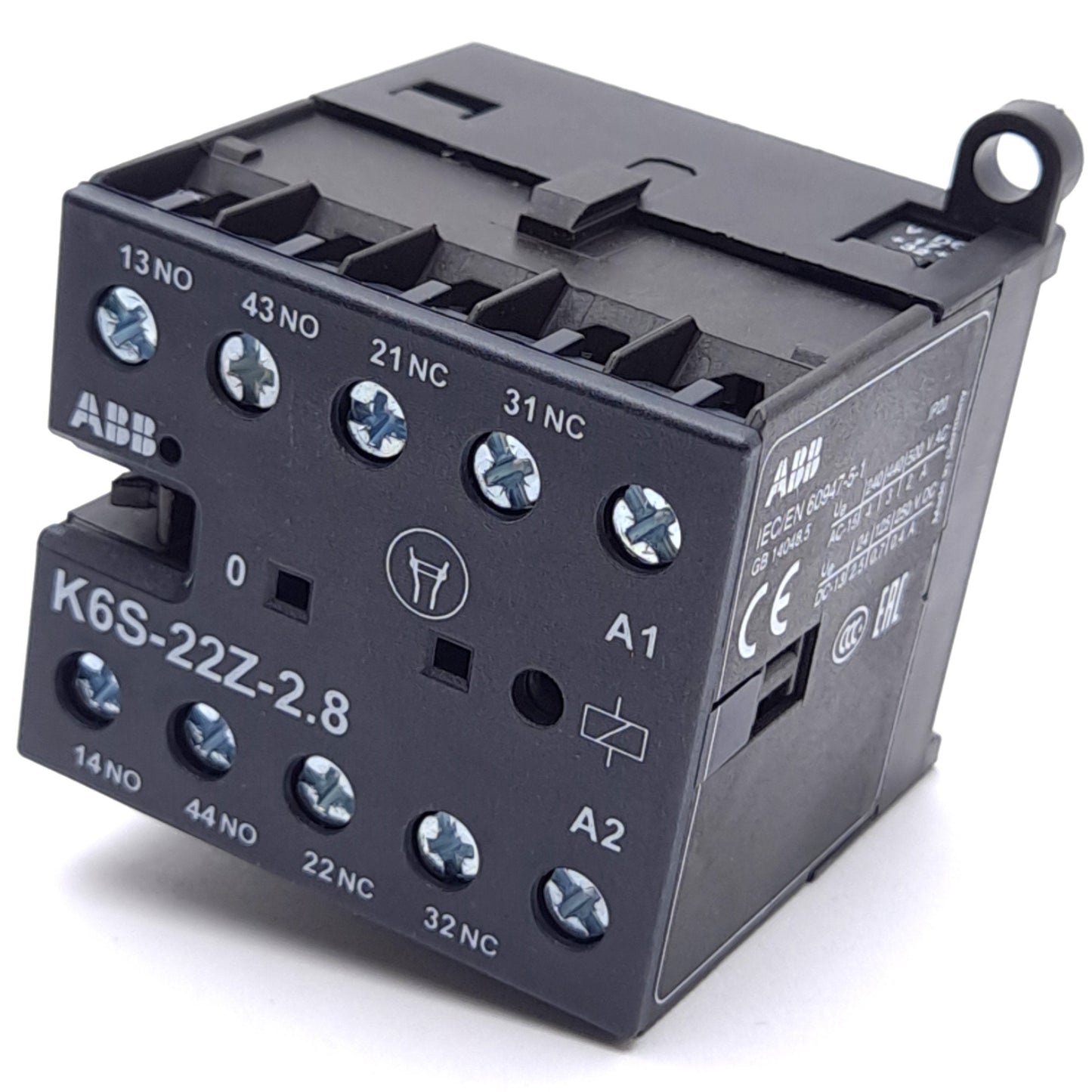 New – Open box ABB K6S-22Z-2.8-72 Mini Contactor Relay, 4-Pole, 2x NO 2x NC Aux, 17-32VDC Coil