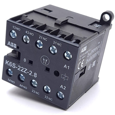 New – Open box ABB K6S-22Z-2.8-72 Mini Contactor Relay, 4-Pole, 2x NO 2x NC Aux, 17-32VDC Coil