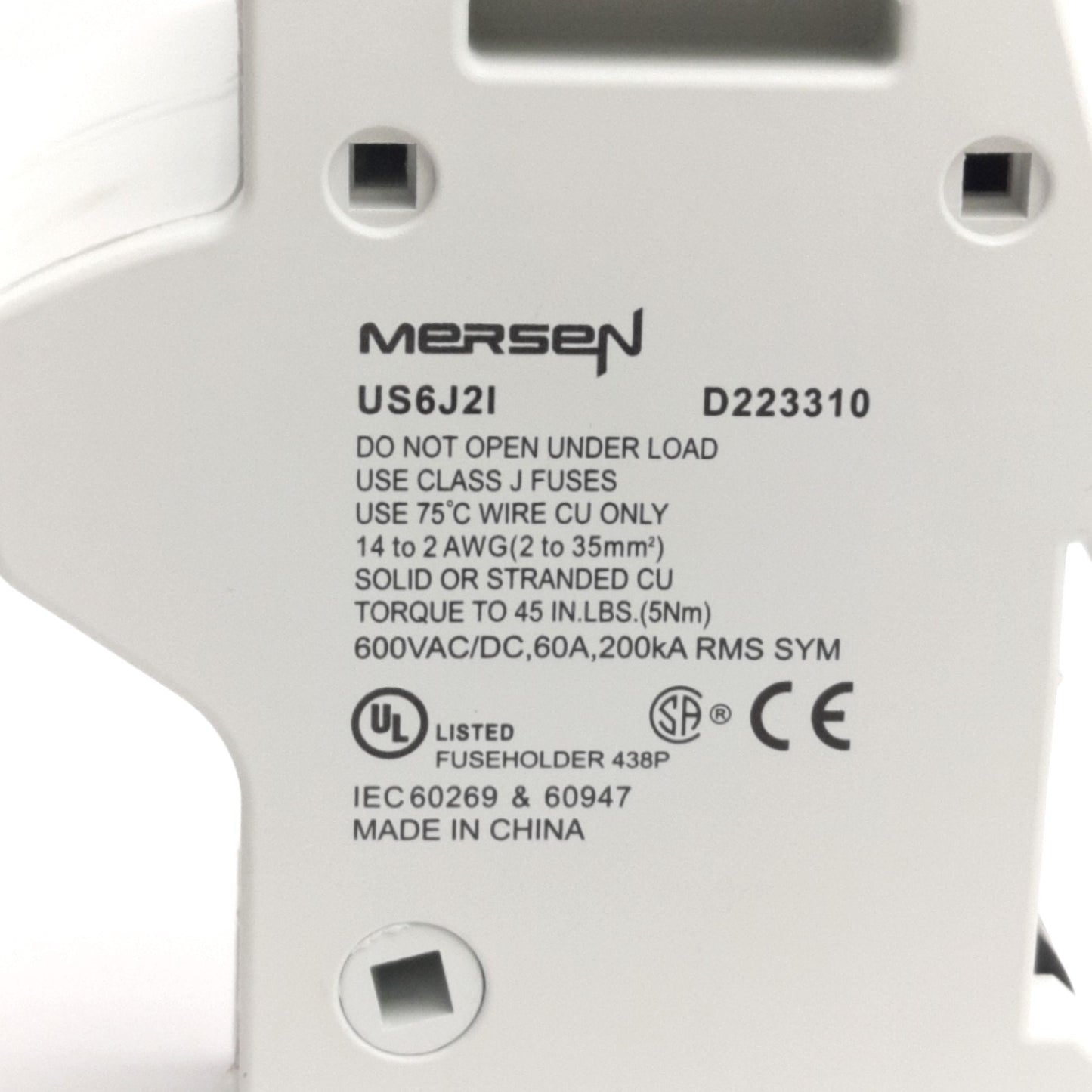 New – Open box Ferraz Shawmut Mersen US6J2I Fuse Holder, 2-Pole, Class J, 600VAC/DC, 60A