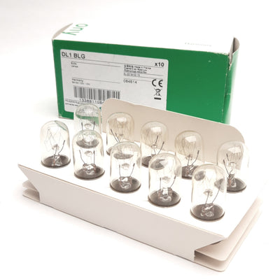 New Lot of 10 Schneider Electric DL1BLG Harmony Incandescent Bulbs, 120VAC/DC, 10W