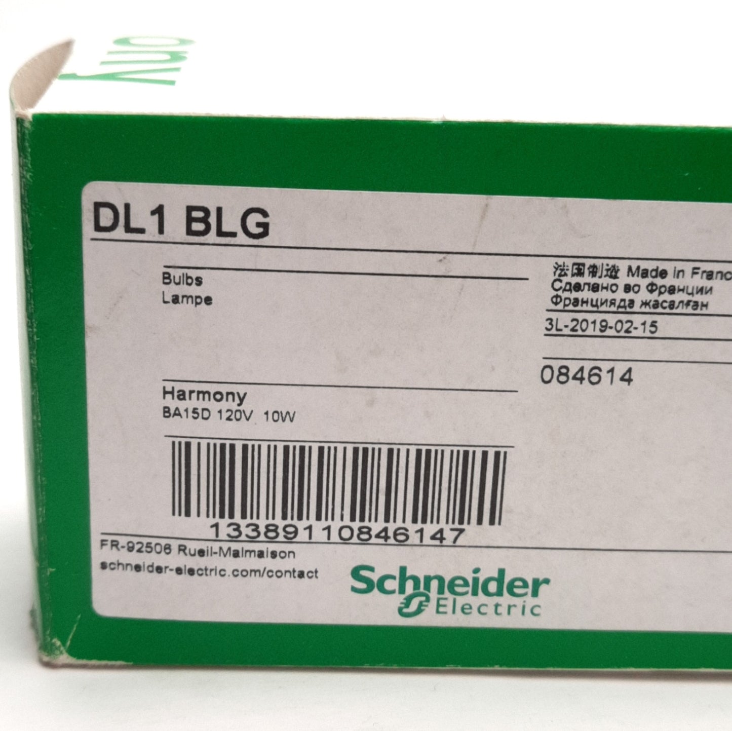 New Lot of 10 Schneider Electric DL1BLG Harmony Incandescent Bulbs, 120VAC/DC, 10W