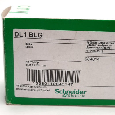 New Lot of 10 Schneider Electric DL1BLG Harmony Incandescent Bulbs, 120VAC/DC, 10W