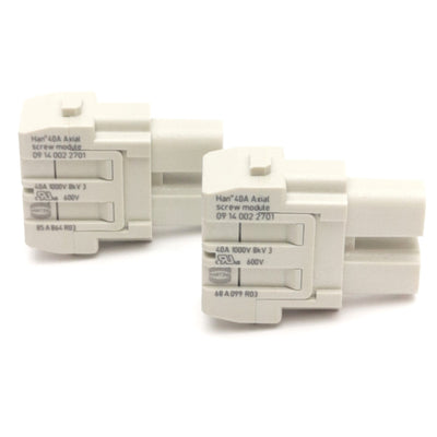New – Open box Harting 09140022701 Han 40A Axial Screw Module 40A 1000V 2-Pole, 2.5-8mm, Female