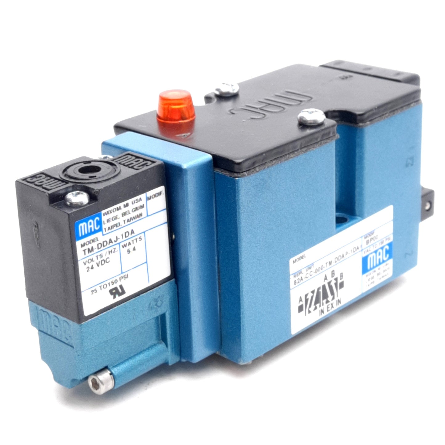 New – Open box MAC 82A-CC-000-TM-DDAP-1DA Solenoid Valve, 4-Way 2-Position, 150PSI, 24VDC Coil