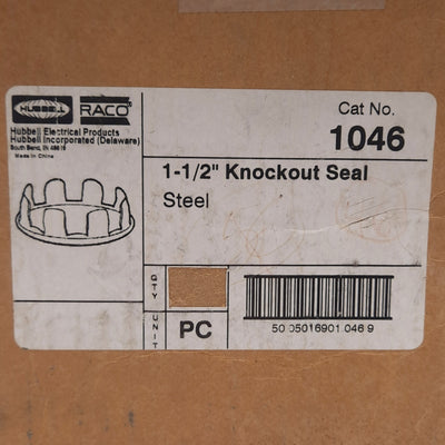 New – Open box Lot of 44 Hubbell RACO 1046 Knockout Seal, 1-1/2in Trade Size, Snap-In, Steel