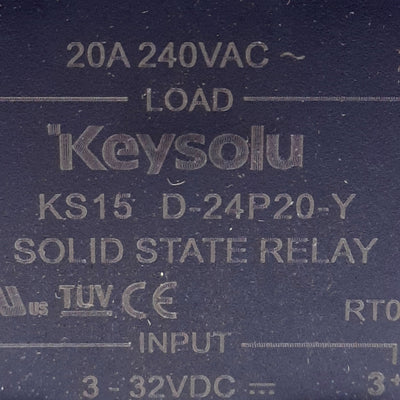 New Lot of 2 Keysolu KS15 D-24P20-Y SSR Relay, 240VAC 20A Load, 3-32VDC Input