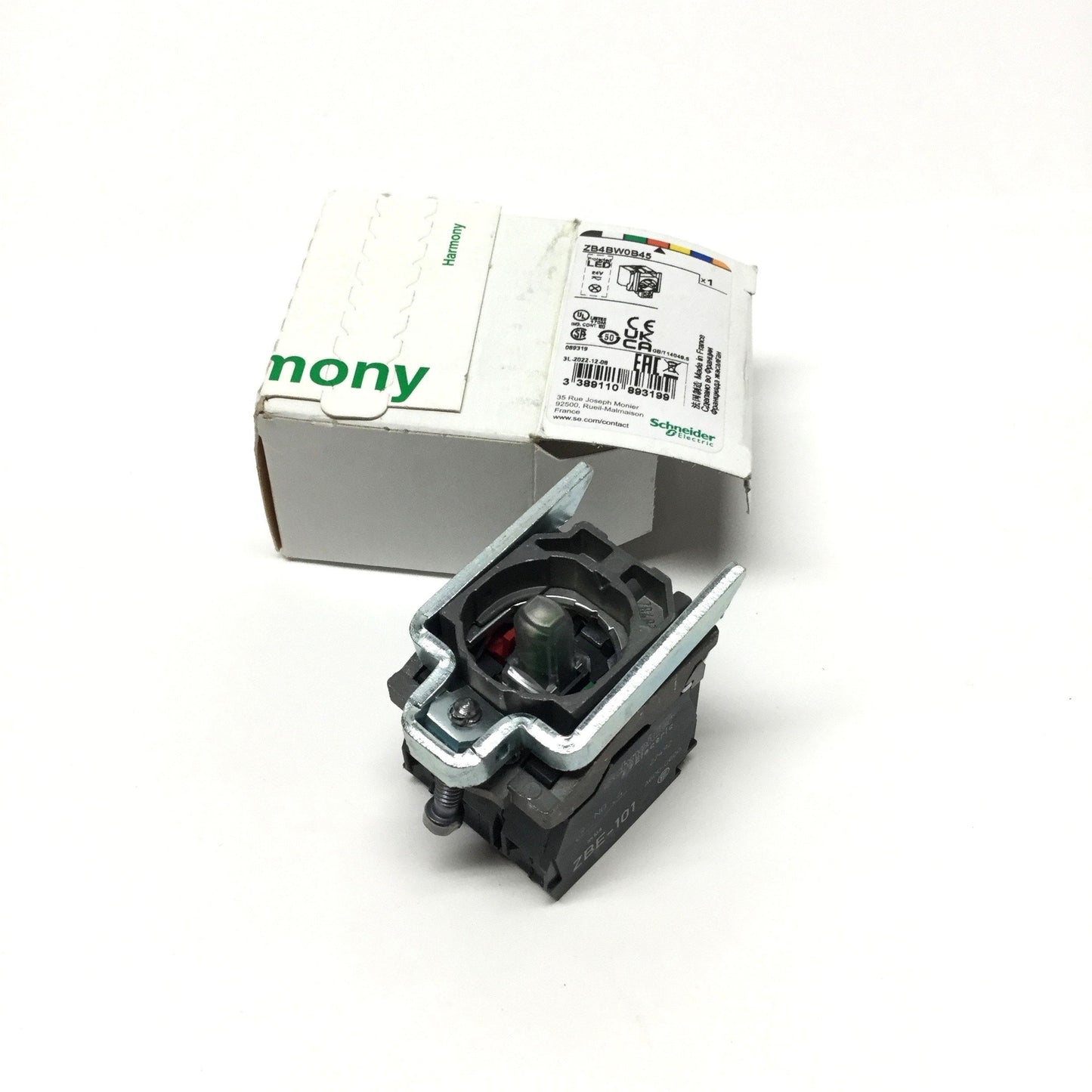 New Schneider ZB4BW0B45 Red LED Light Switch Block w/ Body Fixing Collar 1NO-1NC 24V