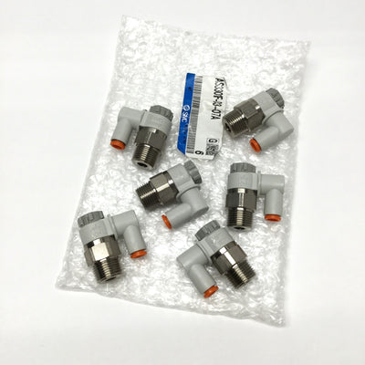 New Lot of 6 SMC AS3301F-03-07A Elbow Speed Control Fittings R 3/8" x Ø1/4" Tube