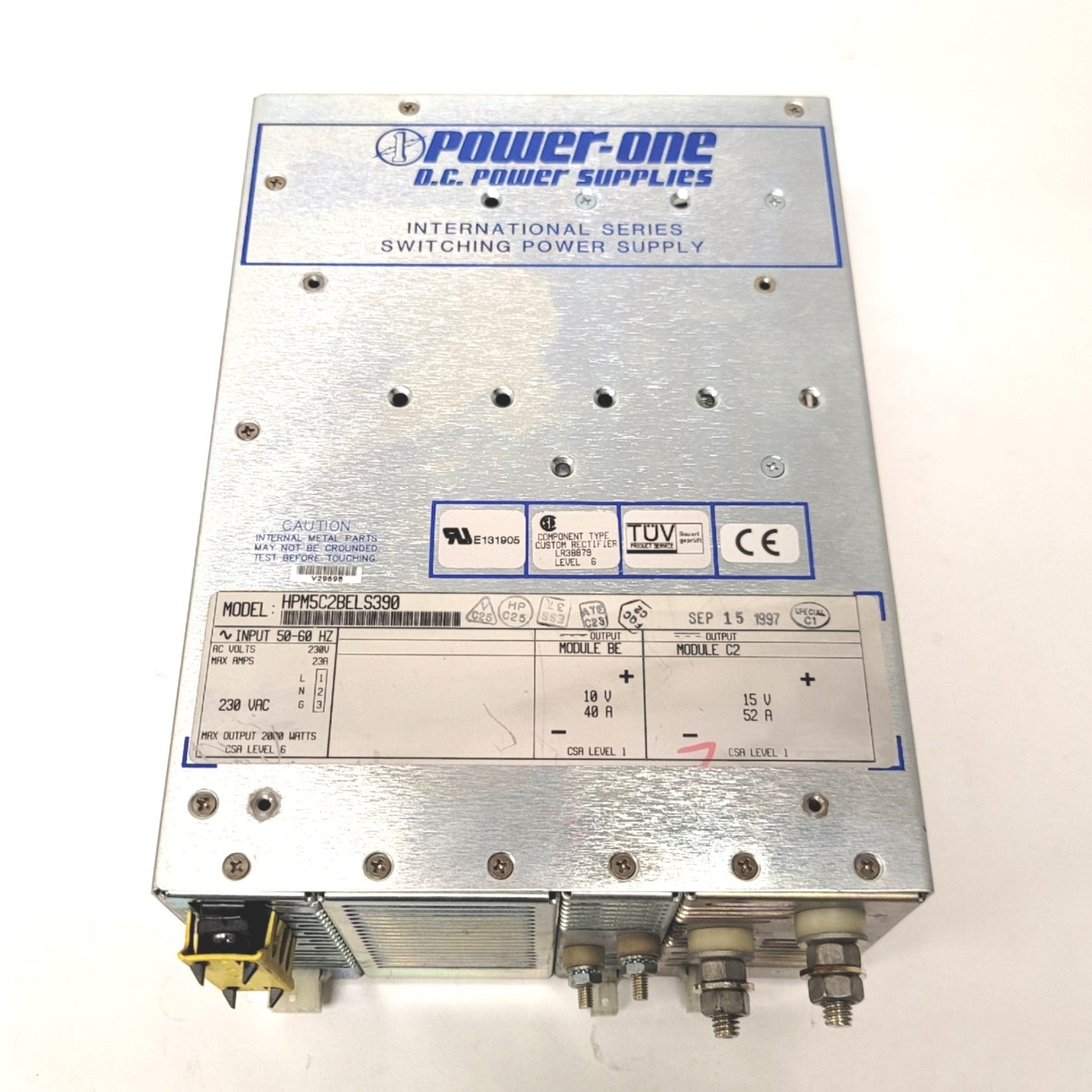 Used Power One HPM5C2BELS390 Modular Power Supply 2000W 10VDC 40A, 15VDC 52A, 230VAC