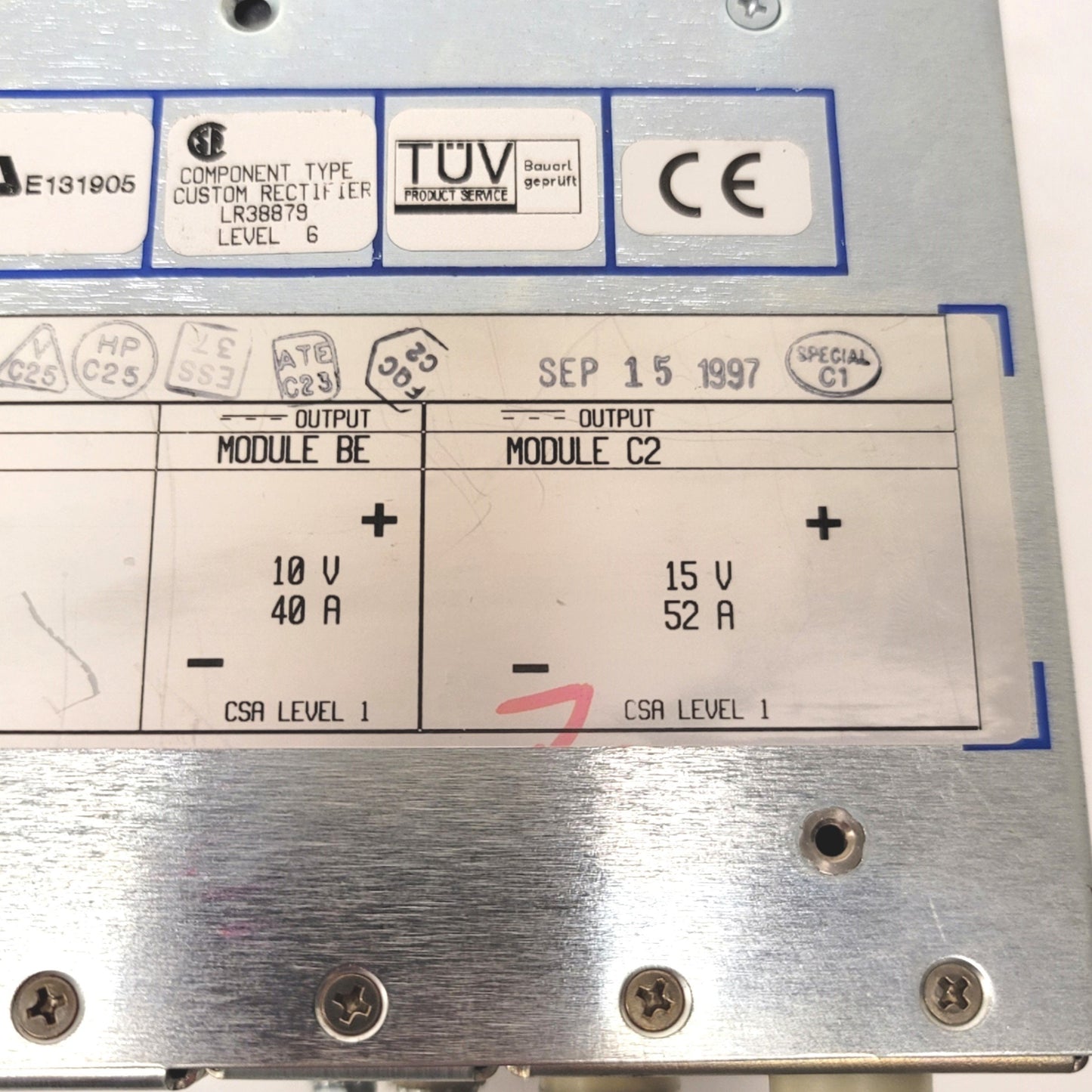 Used Power One HPM5C2BELS390 Modular Power Supply 2000W 10VDC 40A, 15VDC 52A, 230VAC