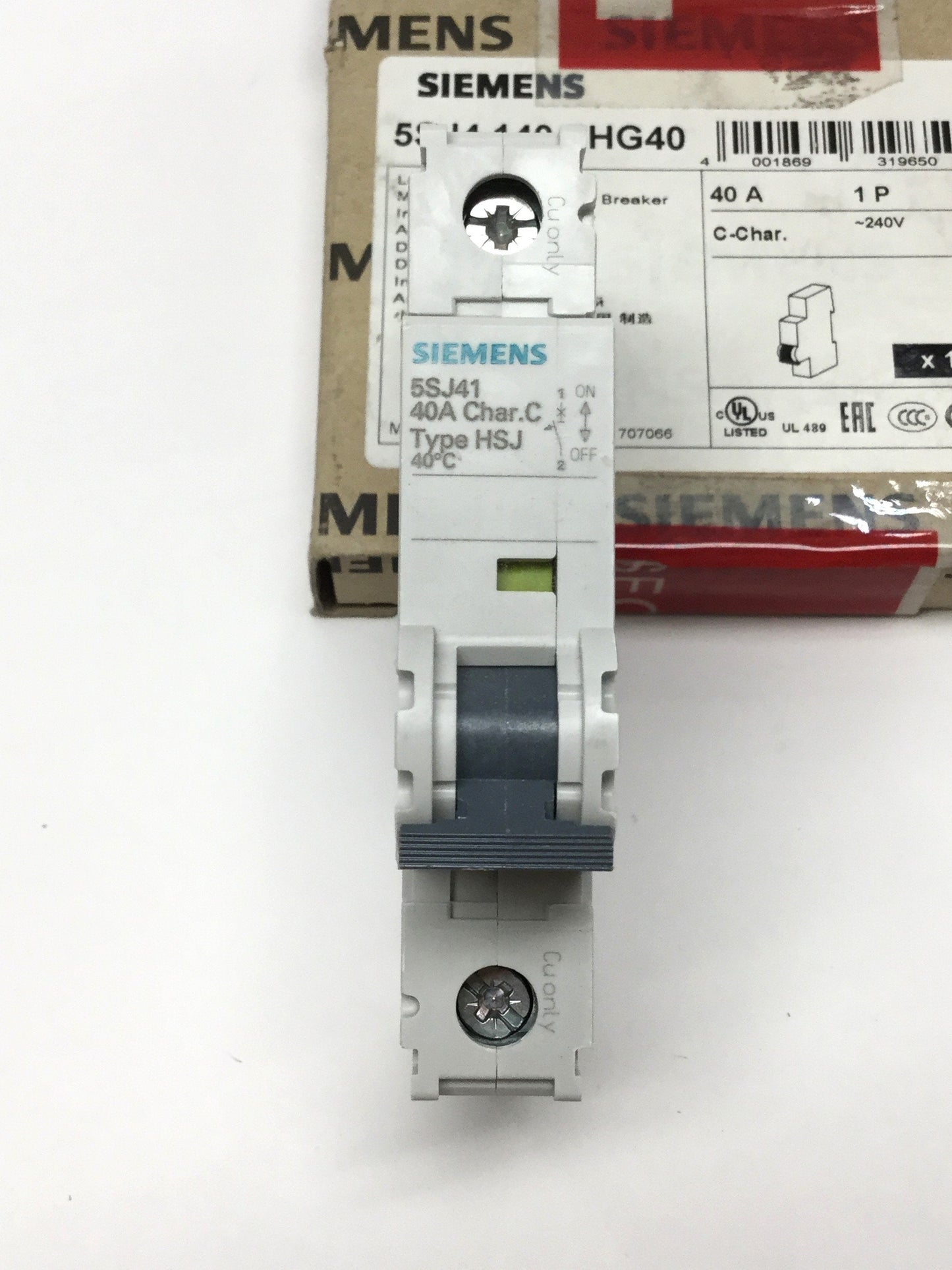 New Siemens 5SJ4140-7HG40 Circuit Breaker, 1-Pole, C-Curve, 40A 240VAC 60VDC