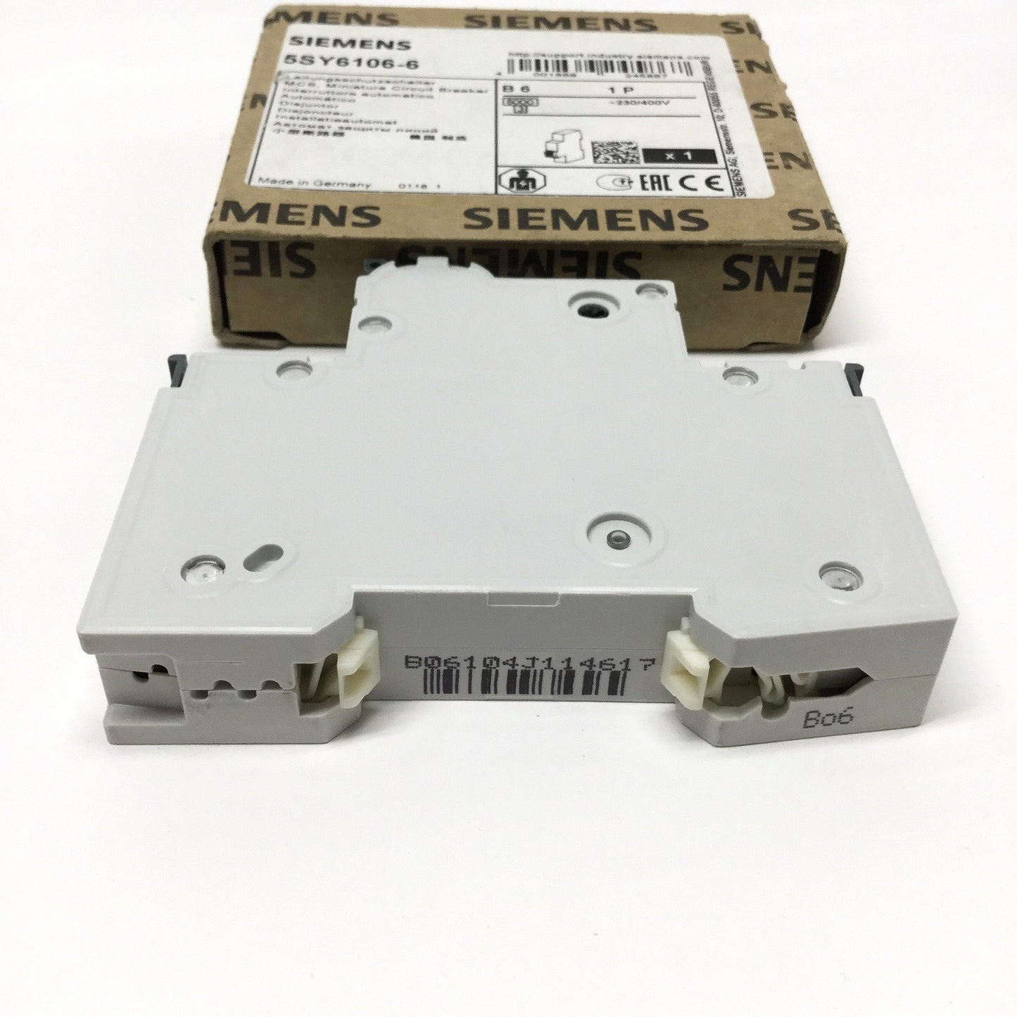 New Siemens 5SY6106-6 Miniature Circuit Breaker, 1-Pole, B-Curve, 6A 230/400VAC