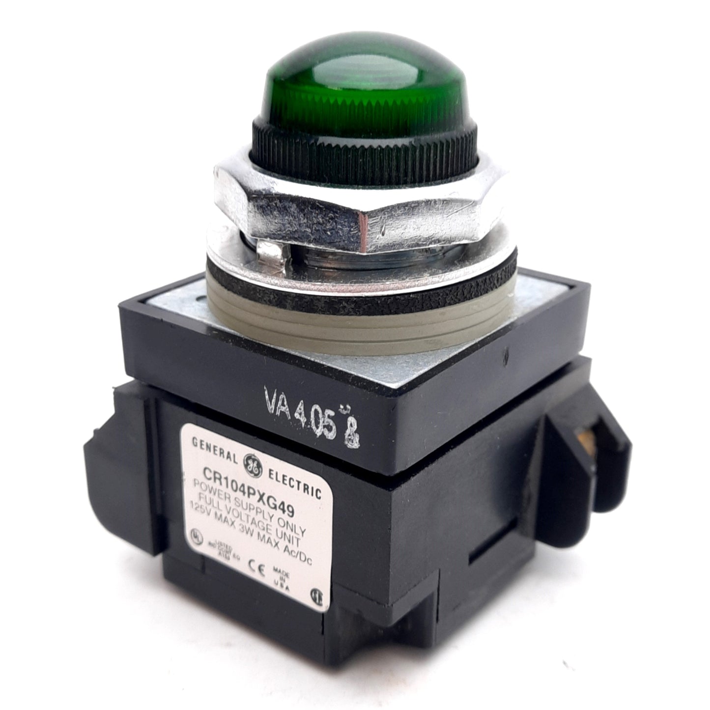 Used General Electric CR104PXG49 Green Indicator Light, ø30.5mm, 125VAC/DC, 3W